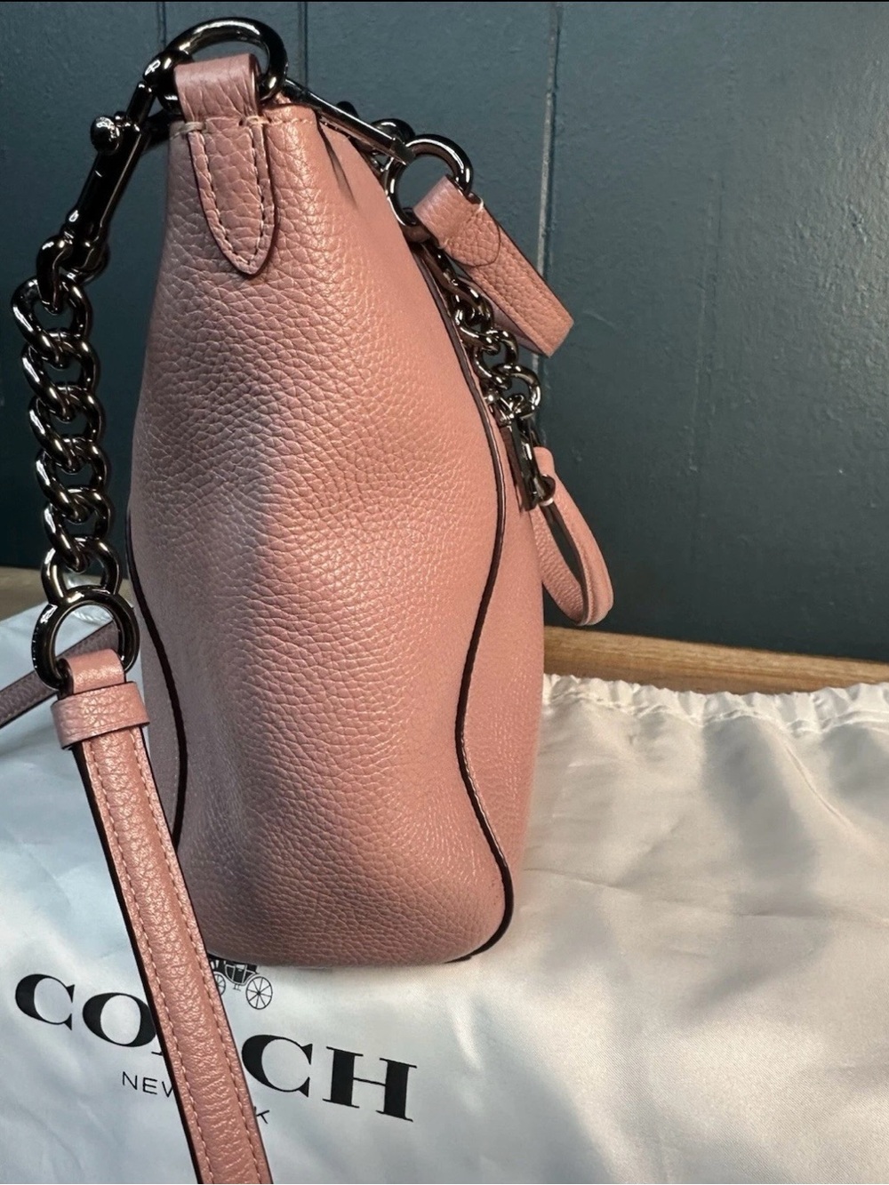 Coach Lexy 59501 Blush Pebbled Leather Chain Tote Crossbody Dust Bag EUC - Picture 7 of 10